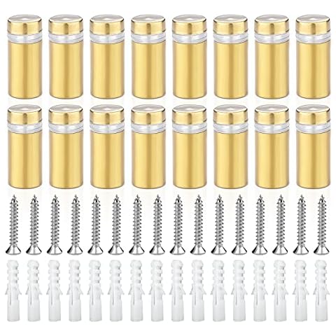 Sign Advertising Nail, Stainless Steel Sign Standoff Screws 16 Pcs, Suitable For Standoff Fixings For Glass Posters, Picture Frames And Mirrors (25mm x 12mm) (Golden) Cover