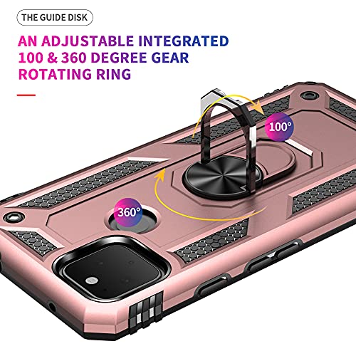 Cqukbile Phone Case For Google Pixel 4A 5G Cases With Pixel4A5G Tempered Glass Screen Protector Ring Kickstand Slim Thin Pixie Pxl For 4 A A4 Shockproof Protective Cover Pink Rose Gold #TOP3