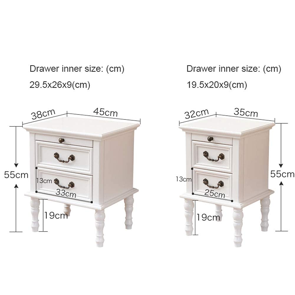 Vintage Solid Wood Bedside Table with 2 Drawers and 4 Wooden Legs