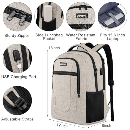 Image of ZUBOND Backpack for Men and Women, School Backpack for Teen Boys, Business Travel 15.6 Inch Laptop Backpack with USB Charging Port, Water Resistant Slim Sturdy College Computer Bag Gift