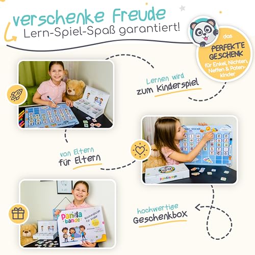 »PANDABANDE« XL Wochenplaner Kinder [300 Magnete, XL Box, Routinen] - Montessori Spielzeug ab 3 Jahre - Ideal zum Wochentage Lernen, Kinderkalender