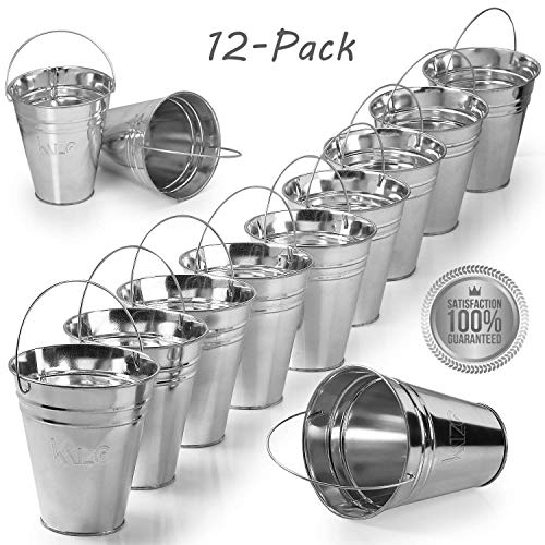 image for Kicko Large Galvanized Metal Buckets Bulk - 12 Pack - with Handle 5 X 
