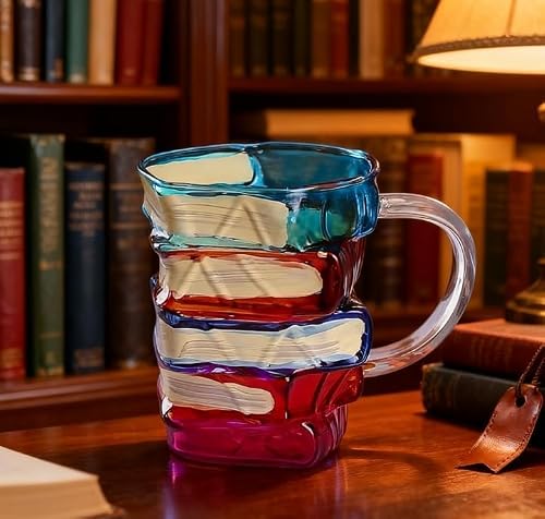 AKLOZYX Artistic Book Stack Glass Coffee Mug,11oz Handmade Tea Cups Cool Funny, Decorative Design for Book Lovers Gifts for Women and Man (Medium) — view 4