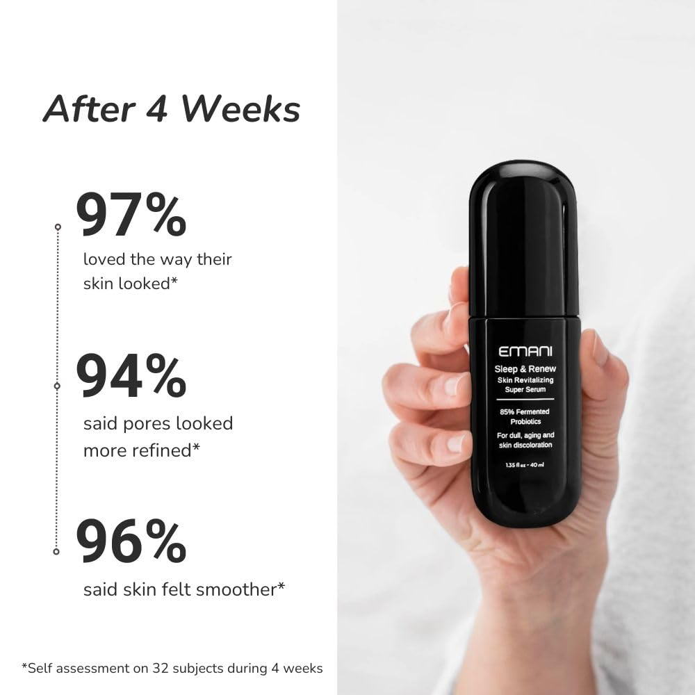 Emani Sleep and Renew Face Serum With Anti Aging and Wrinkle Reducing Properties, Hydrating Serum Contains Fermented Probiotics for Dull and Aging Skin for Women, 1.18 fl oz