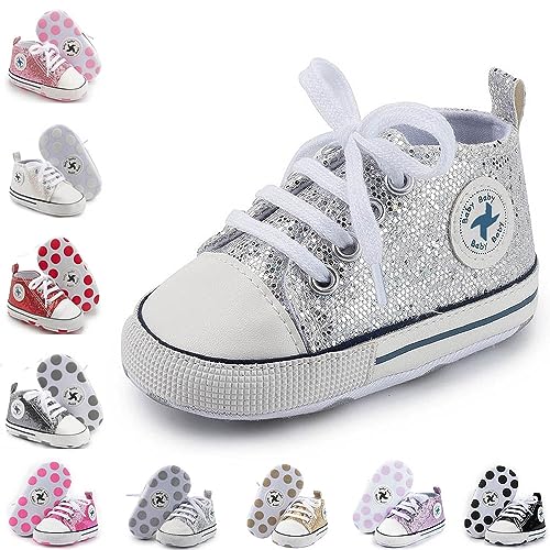 Image of Newborn Baby Girls Boys Canvas Shoes Infant Soft Sole Slip On First Walkers Sneaker Toddler Flat Loafers High Top Crib Denim Unisex Moccasins Shoe