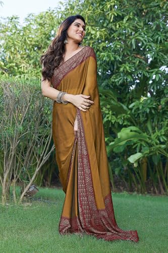 Image of MIRCHI FASHION Saree for Woman Chiffon Georgette Solid with Contrast Border | Lightweight Daily Wear Women's Sari and Printed Blouse Piece