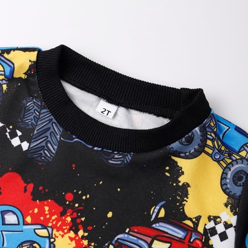 Image of Akyzic Toddler Boys Sweatshirts Cotton Crewneck Truck Shirt Dinosaur Long Sleeve Pullover Tops Tees 2-8T