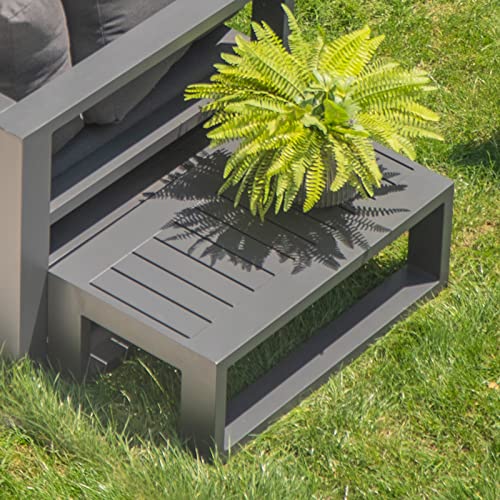 Lebenliebe Patio Side Table Aluminum Outdoor End Tables For Outside Small Rectangle Coffee Table Patio Furniture For Garden Backyard, Grey Frame #TOP1