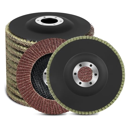 Flintronic 10 Piezas Discos Abrasivos para Amoladora Angular, Disco Láminas 125mm Grano 40, Discos de Abanico, T27 Disco Láminas, para Acero Inoxidable, Metal/Acero y Madera, Rojo