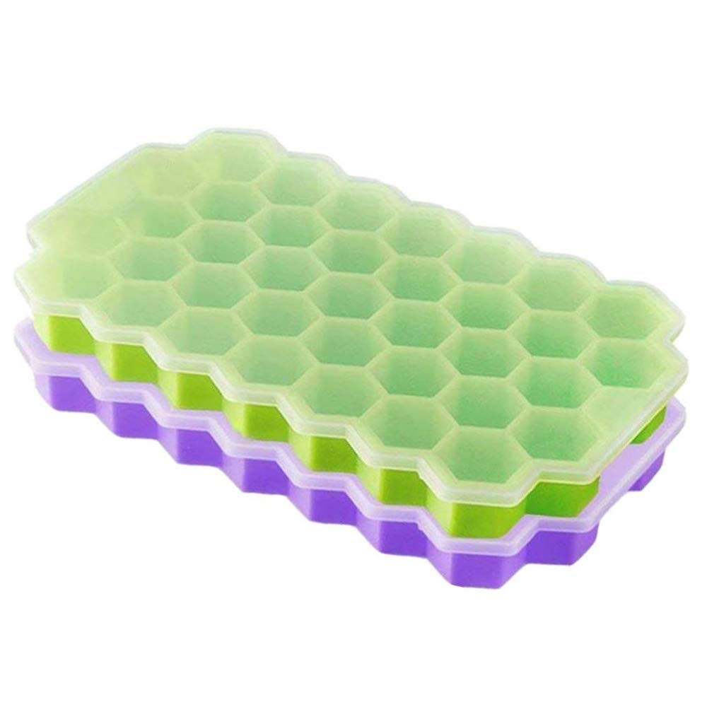 Amaoma Silicone Ice Cube Trays with Lids Honeycomb Silicone Ice Cube Tray 37 Grid Ice Cube Mold Flexible Silicone BPA Free Stackable Storage Containers for Whiskey Coffee Fruit Juice Cocktails 2 Pcs