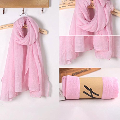 Women Solid Color Long Scarf Wrap Vintage Cotton Linen Large Shawl Hijab Elegant Pink3