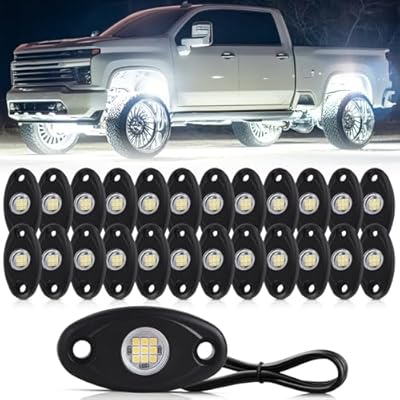 24 Pods White Led Rock Lights?Automotive General Under Body Neon Glow Led Pure Light Kit Ip68 Waterproof 3.8ft Extension Wires for Car Truck Boat Rv ATV Utv SUV RZR Motorcycle Trail Rig Lamp?White?