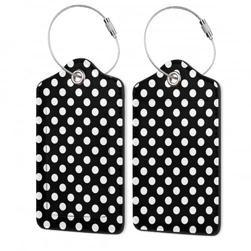 2Pcs Luggage Tag for Suitcase Black White Polka Dots Cute Suitcase Tag with Privacy Flap & Name ID Label & Metal Loop,Travel Bag Luggage Tags for Women