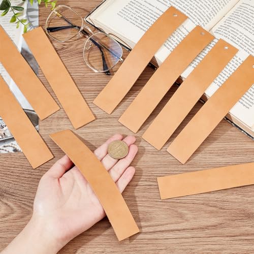 OLYCRAFT 16 Pcs Crafts Genuine Leather Bookmarks Leather Strip Blank Bookmarks 17.5x3cm/6.9x1.2 inch Rectangle Leather Bookmark Genuine Leather Page Markers for Office Teacher Students Supplies - Image 3