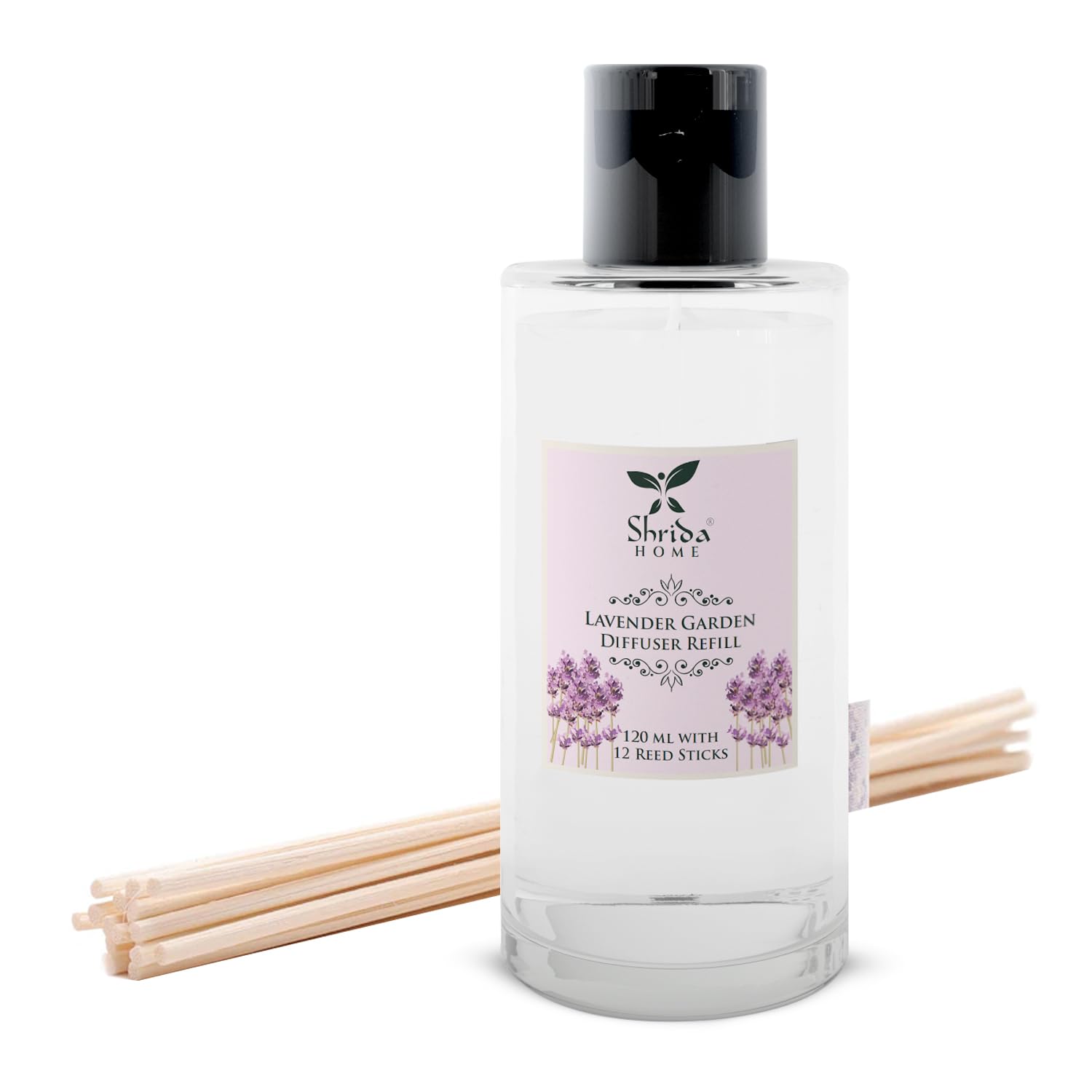 120 ml Lavender Garden Reed Diffuser Refill, Includes 6 Rattan Reed Sticks, Long Lasting & Smoke-Free Room Freshener, Calming Lavender Aroma for Home, Bedroom, Living Room, Office, Toxin Free