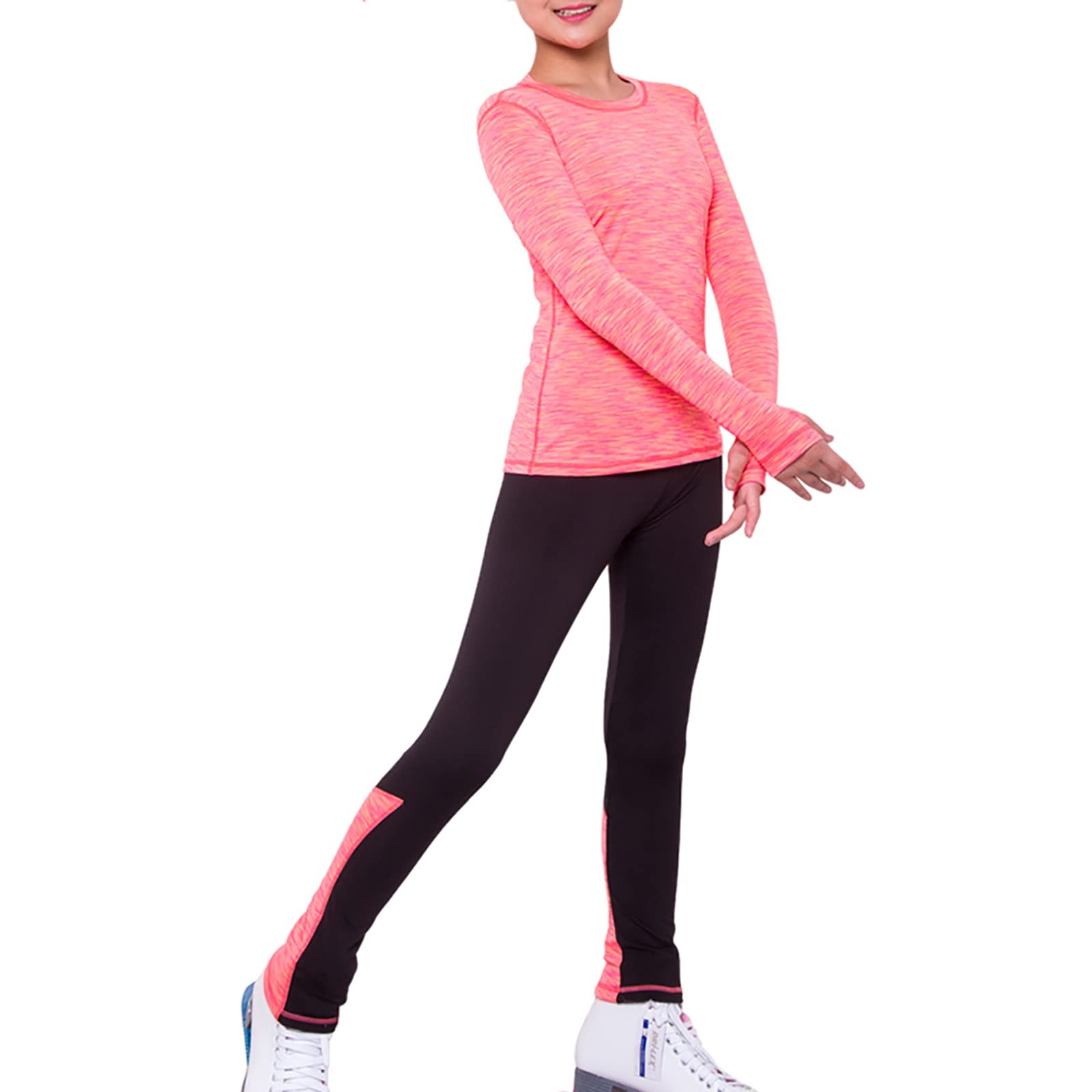 Songyi Chaqueta Patinaje con Pantalones Alta Elasticidad Mujer Competición Entrenamiento Cálido Vellón Ropa de Patinaje sobre Hielo(Size:3XS,Color:Rosado)