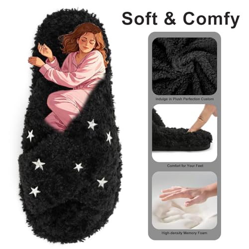 Image of GOEWY Fuzzy Open Toe Slippers for Women Cozy Memory Foam House Shoes Indoor