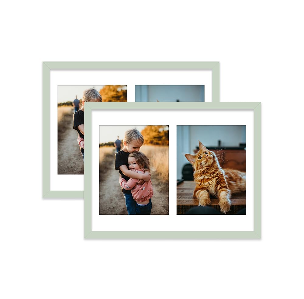 Mint Green Multi Photo Frame - Holds 2 x 9x7 Pictures, Family Collage Picture Frame for Wall Display, 16x12 Frame size, Set of 2