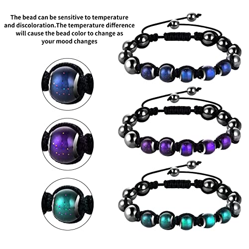 Yolev 2 Pieces Adjustable Mood Bracelet Dazzling Shimmer Color Changing Beads Yoga Beads Bracelet for Men Women2
