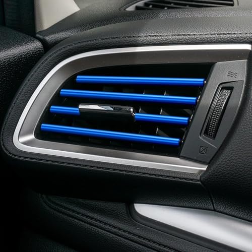Image of Car Auto Air Conditioner Vent Outlet Trim Strip, DIY Decoration Chrome PVC Car Interior Moulding Trim Strip Line for All Straight Air Vent Outlet(10 Pieces Blue)