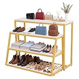 Novabright Nesting Retail Display Table Industrial Retail Shelving Set of 2 White Gold Display Stands for Handbags Shoes Boutique Garment Store Iron and Wood 43.4''× 33'' × 12'', 39.5'' × 25'' × 16''