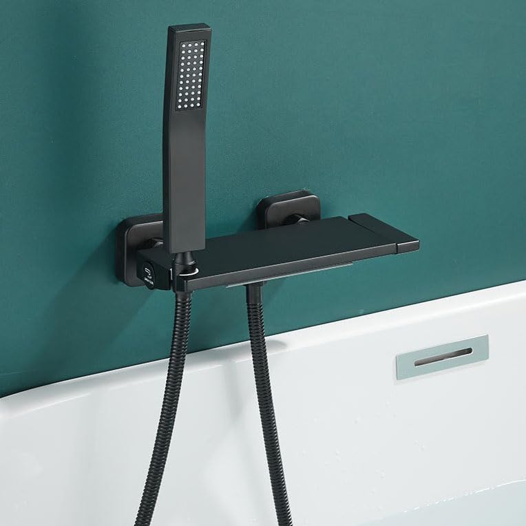 Baignoire cascade murale noire laiton poignée unique avec douche