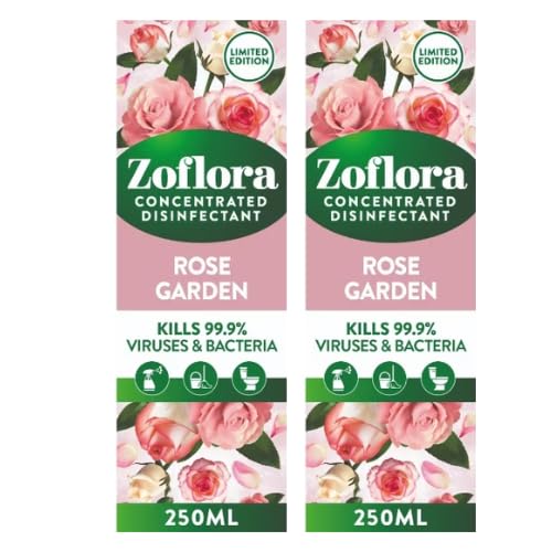 Zoflora Concentrated Disinfectant Liquid Antibacterial Multi-Surface Household Cleaner Eliminates 99% of Germs & Odours Assorted Fragrances and Sizes (250ml Pack of 2, Rose Garden)