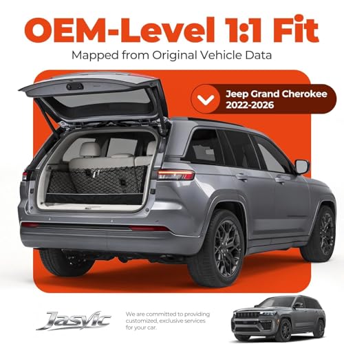 Image of 3-Layer Cargo Net for Jeep Grand Cherokee (2-Row) 2022-2026, Zoned Storage | Trunk Net with Integrated Zippered Storage Bag, Heavy-Duty Cargo Organizer Netting for Camping, Trips & Everyday Use