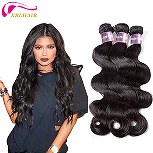 Xblhair Brazilian virgin Hair Extensions Body wave 7A Grade 100% Unprocessed Human Hair 3 Bundles 8 10 12inch Virgin Human Hair Weave Natural Black Color Remy Hair