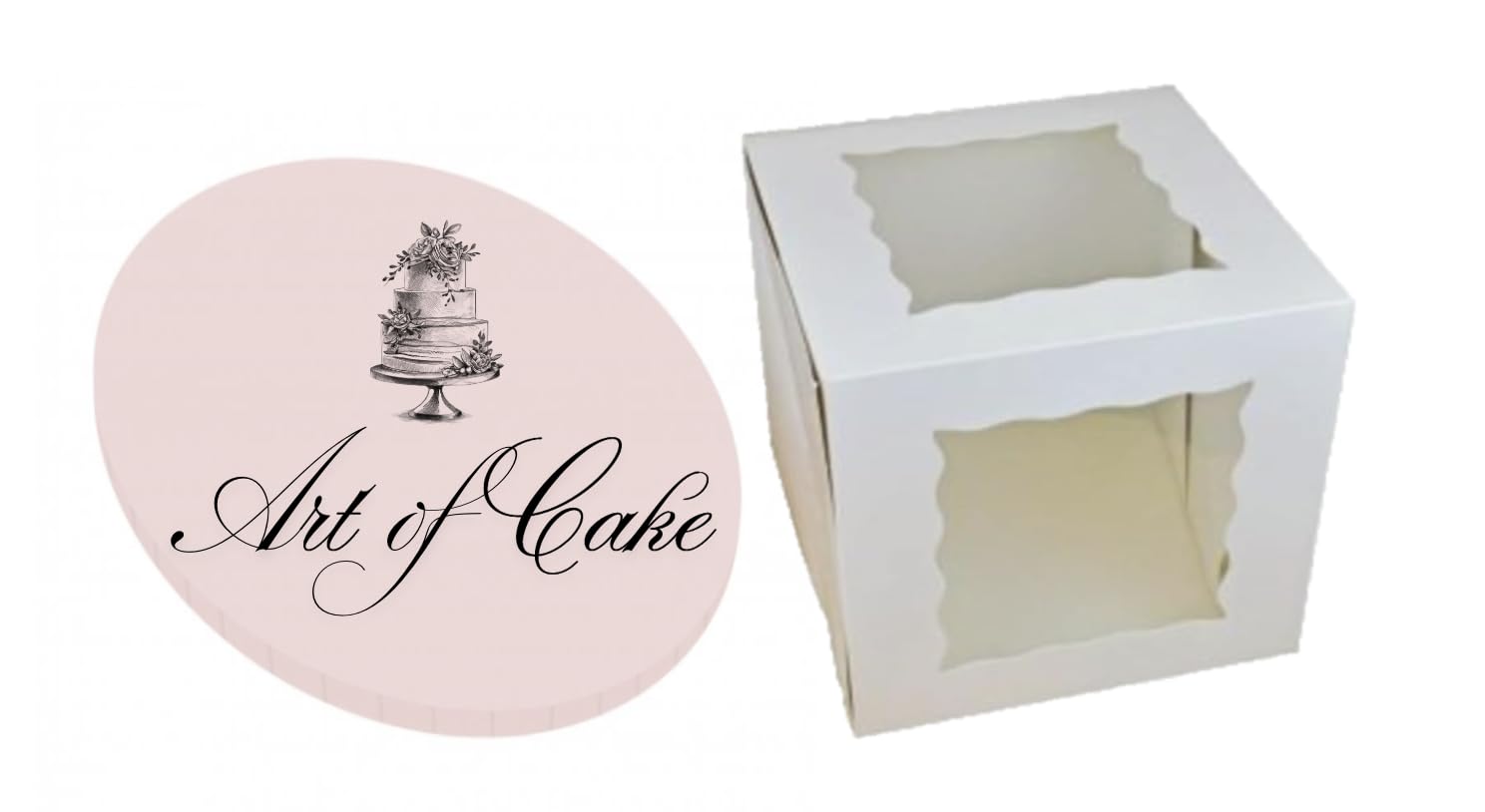 Art of cake® Masonite Cake Board (5mmThick) & 2 Sided Window Tall Cake Box (Baby Pink Matt, 8")