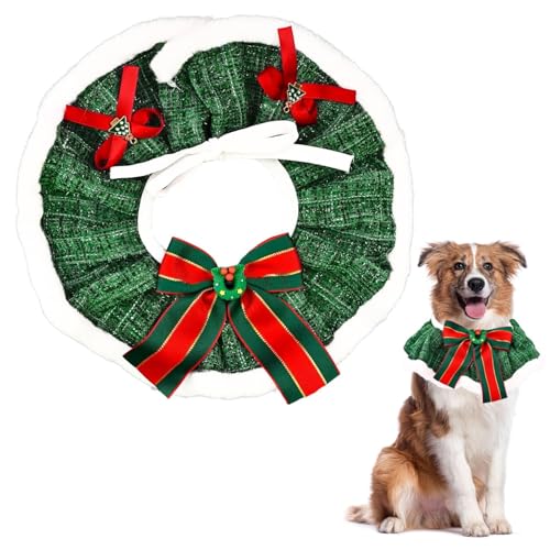 Déguisement Chien Noël Vert - Bandana Festif Réglable et Lavable pour Chiens, Écharpe de Fête (Tour de Cou 35-45 cm) - Accessoire Cadeau