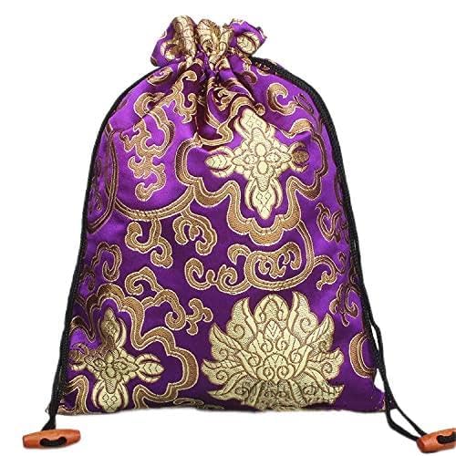 Kategoria: Włókno i biżuteria, Zestaw 2 wielokolorowych woreczków na biżuterię z jedwabiu, brokatu i sznurka 7,9 x 8,6–10,6 cala(Purple (2 Pcs Pattern Random))