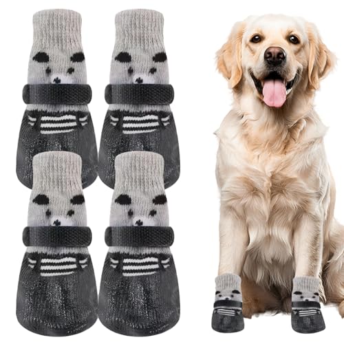 Hundeschuhe 2 Paar Hundeschuhe Pfotenschutz Outdoor Schwarzbär Hundesocken Anti Rutsch mit Verstellbarem Klettverschluss Gegen Pfotenlecken,für den Innen-und Außenbereich Geeignet(L)