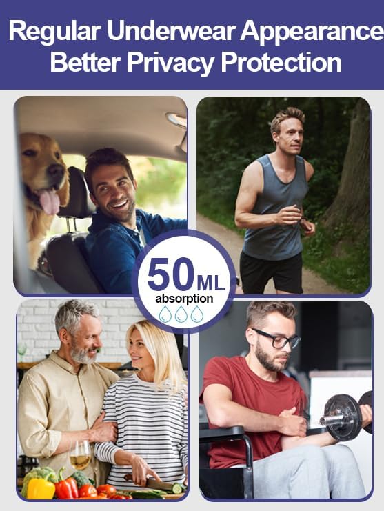 BATTEWA Oeko-TEX Certified Incontinence Underwear for Men Breathable Leak Proof Underwear Cotton Protective Boxer Briefs Adult Panties Absorbency 50ml,3Pack（Large，Blue） - Image 6