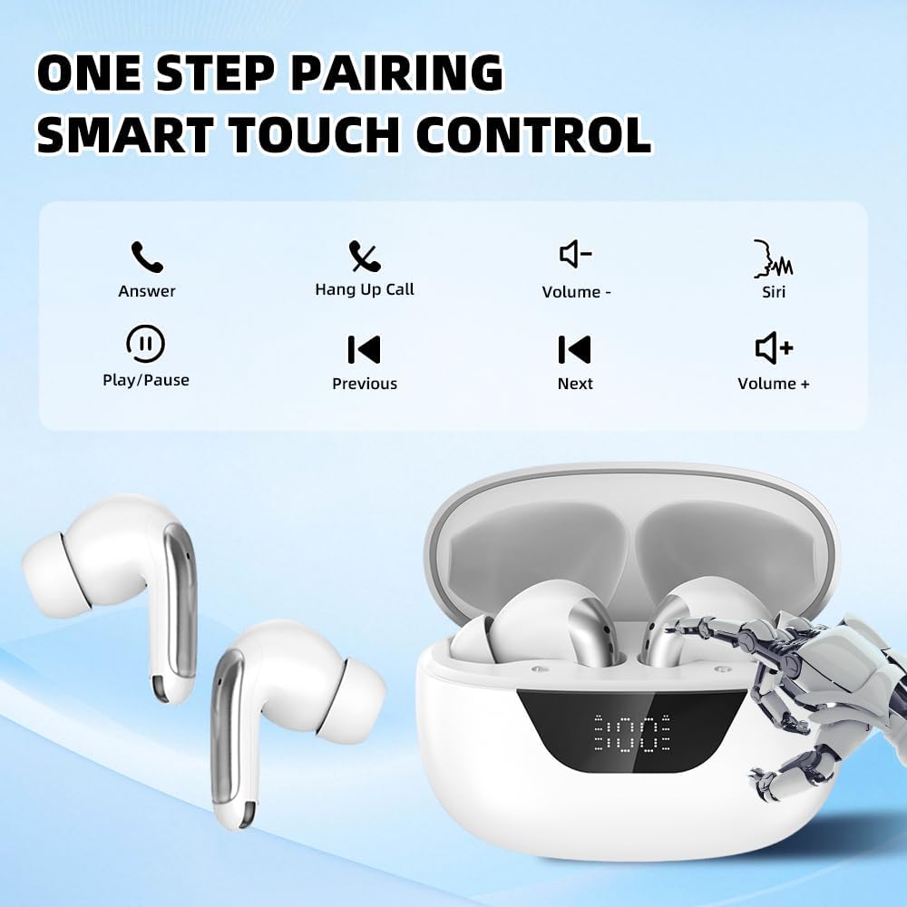 Wireless Earbuds Bluetooth 5.3, 48H Playtime LED Power Display, IPX7 Waterproof Stereo Earphones in-Ear Bluetooth Headphones Noise Cancelling Mic for Sports,Phone,Tablet,Laptop(White) - Image 7
