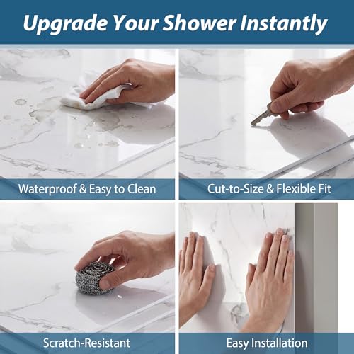 KPUY Shower Wall Panels 36\"W x 60\"D x 80\"H, 4-Piece Carrara Marble Waterproof Shower Surround Kit, Complete Shower Walls for Stall Remodel - Thumbnail 2