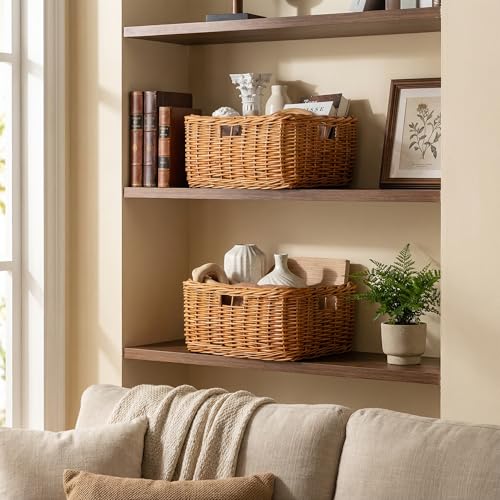Image of StorageWorks Pantry Baskets, Willow Storage Baskets for Organizing, Shelves, Pantry Organizers and Storage, Light Brown, 16 inchL x 13 inch W x 7 inchH