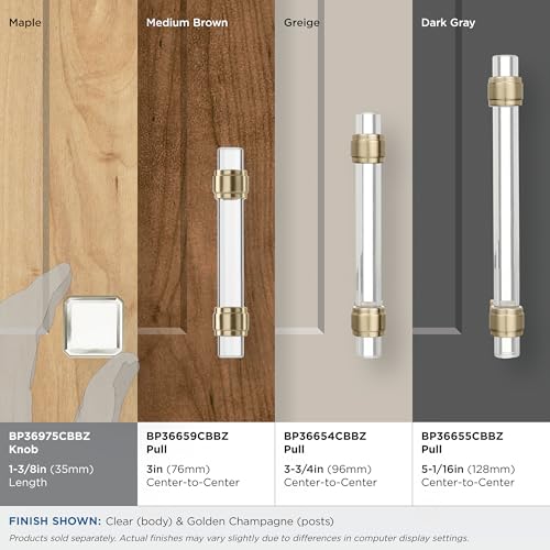 Amerock Glacio 1-3/8 inch (35mm) Length Clear/Golden Champagne Cabinet Knob, BP36975CBBZ by Amerock - Image 3