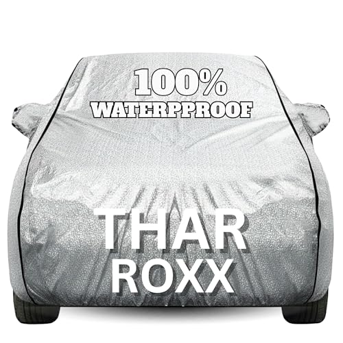 Image of Waterproof Car Body Cover - 100% Water Proof Custom Fit New Car Covers, Outdoor Full Protecting Cover for Thar Roxx (All Models) with Free Storage Bag - UV, Rain & Dust, All Weather Protection