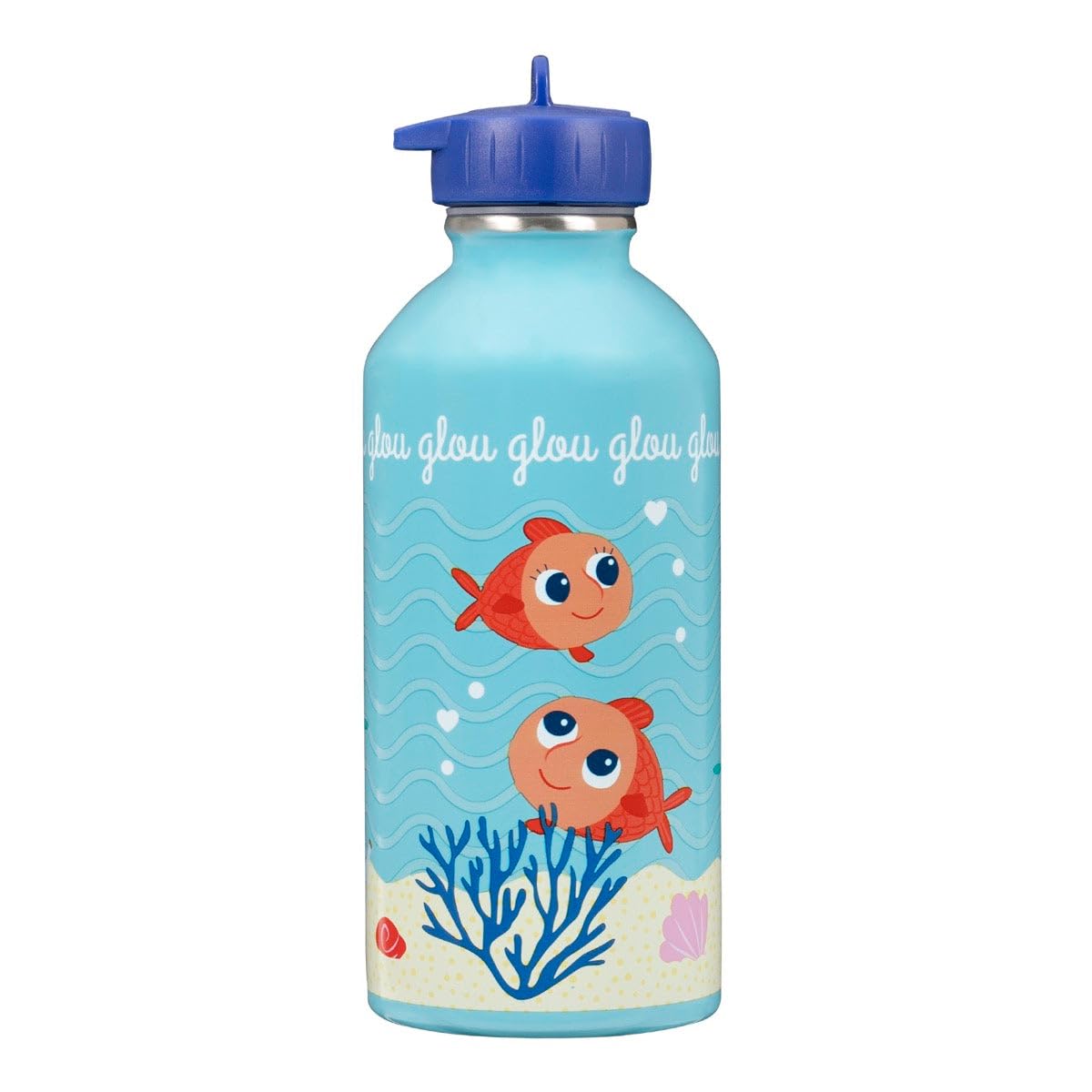 DRAEGER PARIS 1886 - Gourde Enfant Acier Inoxydable 300ml - Facile à Nettoyer - Bleu avec Message Glou Glou Glou - Écologique, Durable et Réutilisable - École & Sports - Taille Compacte 17x6,5 cm