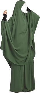 Two-Piece Set Muslim Women Prayer Garment Dress Hijab Long Khimar Abaya Jilbab Outfit Ramadan Skirt Abayas Islamic Clothes Niqab Green L