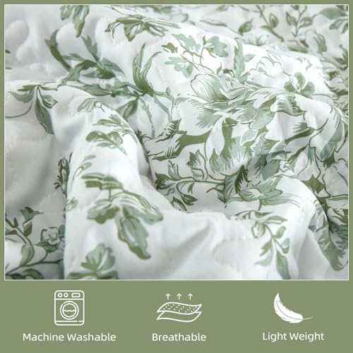 WONGS BEDDING Botanical King Size Quilt, 3 Pieces Bedspread Set, Sage Green by WONGS BEDDING - Used condition - Image 5