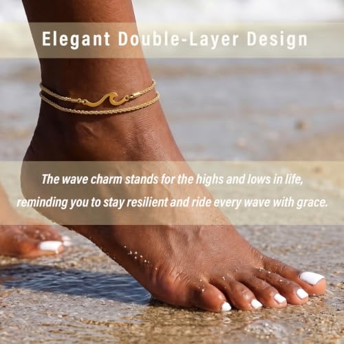 Quietsun Adjustable Plus Size Big Ankles Stainless Steel Gold Anklets Ankle Bracelets for Women Waterproof Anklets Summer Vacation Beach Jewelry Gifts Birthday Best Friend — view 2
