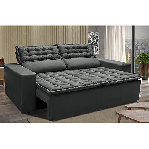 Sofá 3 Lugares Retrátil e Reclinável Cama Inbox Slim 1,80m Velusoft Cinza