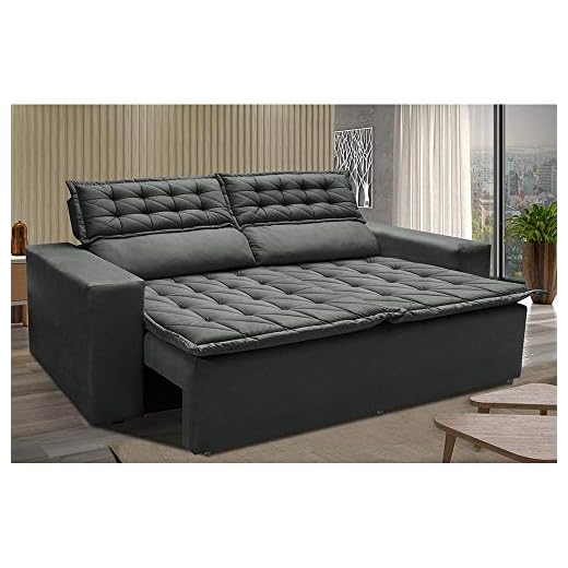 Sofá 3 Lugares Retrátil e Reclinável Cama Inbox Slim 1,80m Velusoft Cinza