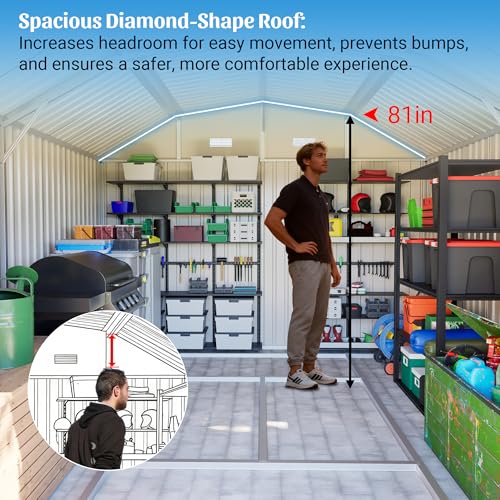 Image of YOPTO 10x12 FT Outdoor Storage Shed,Heavy Duty Metal Shed W /Floor Frame & 2 Windows,Garden Shed W / 4 Air Vents,Diamond-Shape Roof & Lockable Door,for Backyard,Patio,Lawn,Brown