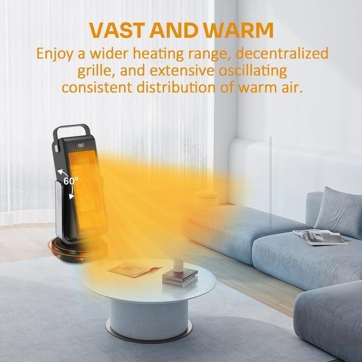Miniatura 5 de Calentador de espacio para interiores, calentador portátil para habitaciones grandes, calentadores de espacio de torre de cerámica de 17 pulgadas