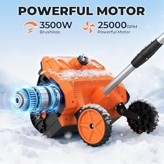 Cordless Snow Shovel, 3500W Battery Snow Blower with Dual 6.0Ah Anti-Freeze Batteries & Base Plate, 25.6Ft Throw, 13Inx7In Brushless Snow Shovel with Wheels for Driveway Sidewalk Snow Removal
