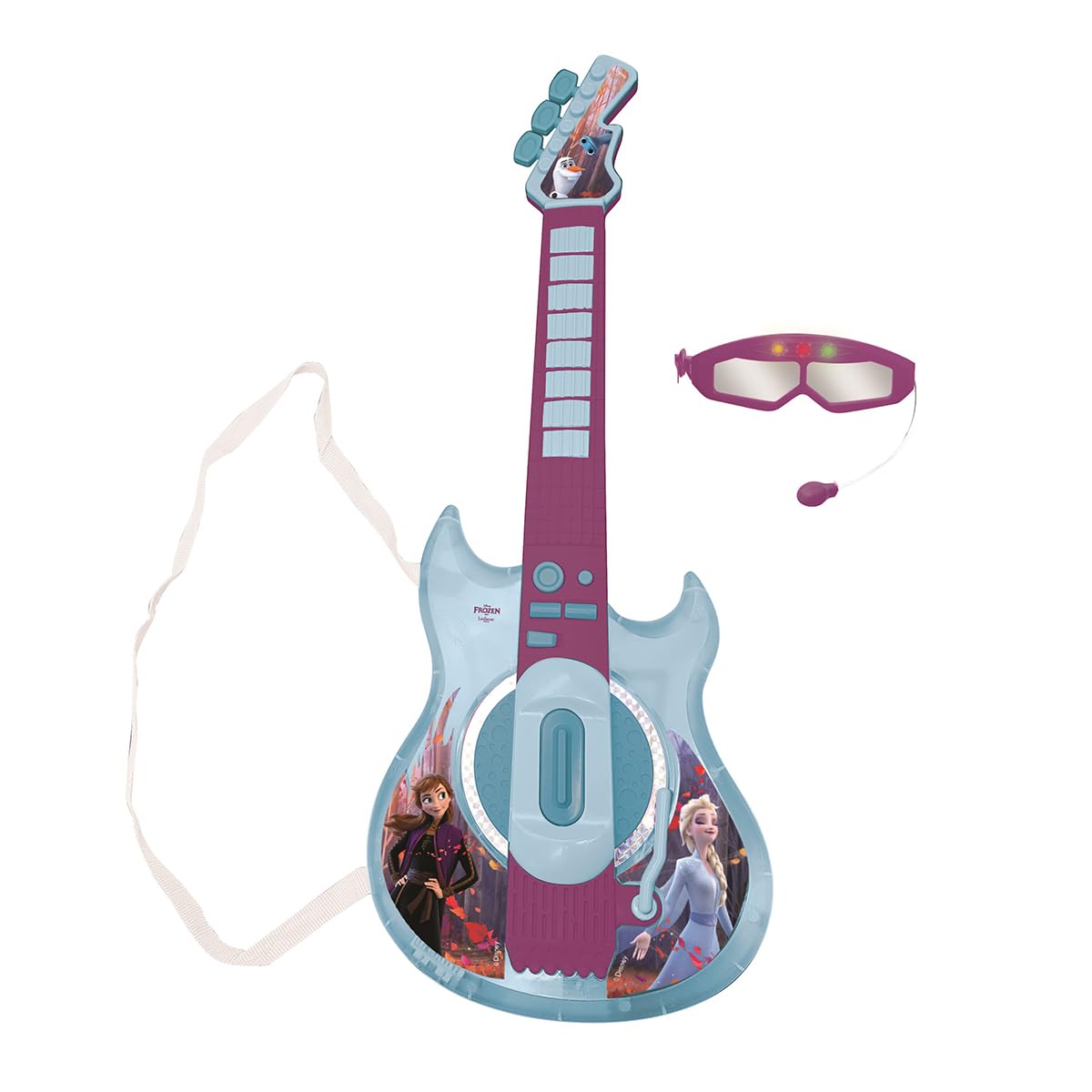 Lexibook, Frozen, Light-Up Electronic Guitar with Microphone, Glasses with Microphone, melodies, 2 Game Modes, MP3 Input, Blue/Purple, K260FZ