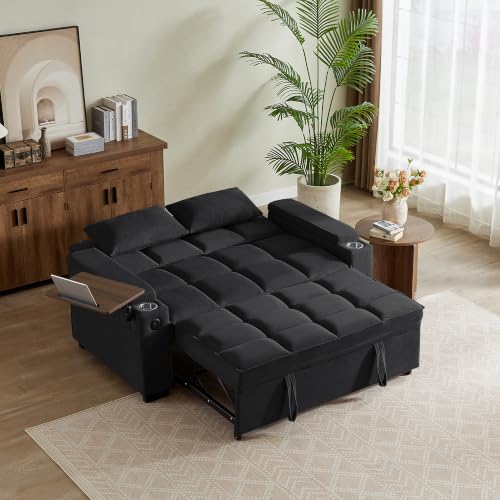 Image of KCGKCG 65 inch Pull-Out Sleeper Sofa Bed, Adjustable Backrest, Black